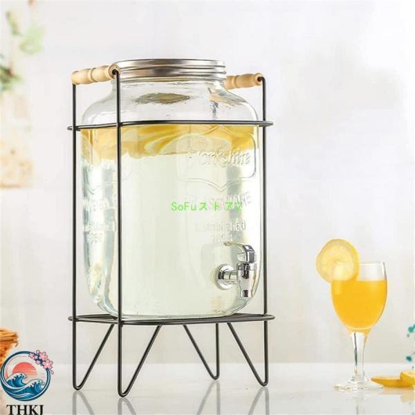 ドリンクサーバー ガラス ジャグ ガラス飲料ディスペンサー飲料ボトル貯蔵タンク 蛇口付き大容量ガラス保存ボトルプ 梅酒 ジュース ビール 保存容器