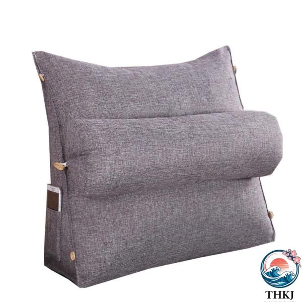 三角枕 三角クッション テレビ枕 腰掛クッション 背もたれ 筒型枕付き 側面ポケット付き