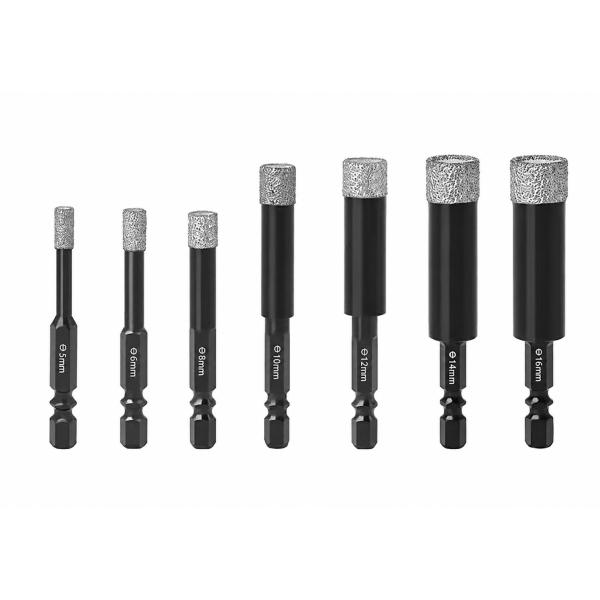 ダイヤモンドホールソー 7本セット 六角軸6.35mm ガラス 大理石 陶器 タイル 穴あけ 乾式 コアビット