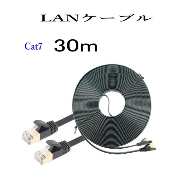 LANケーブル CAT7 30m フラット 10ギガ対応 シールドケーブル 薄型 金メッキ コネクタ ツメ折れ防止