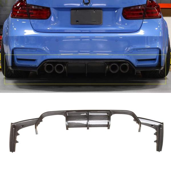 リアディフューザー 2015-2020 BMW F80 M3 F82 F83 M4 通用 Vスタイル カーボン調 ABS製 3分割り エアロパーツ 塗装済み 改