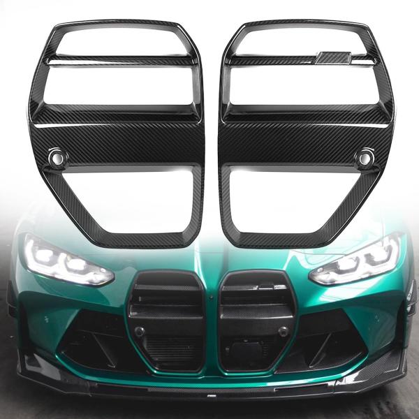 ドライリアルカーボンファイバーVスタイルノーズグリル。BMW M3 G80 M4 G82 G83 2021-2024フロントバンパーグリルに適合。