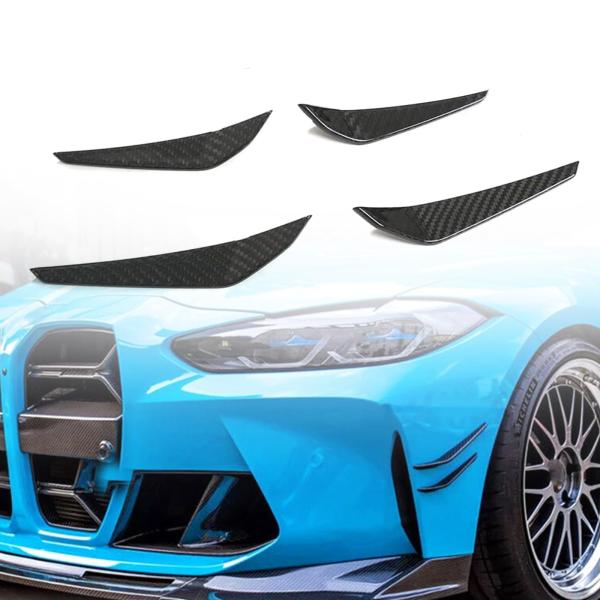 リアルカーボンファイバーフロントサイドスプライター カナードフィン BMW 3シリーズ G80 M3 4ドア 2021-2022 4シリーズ G82 M4 G8