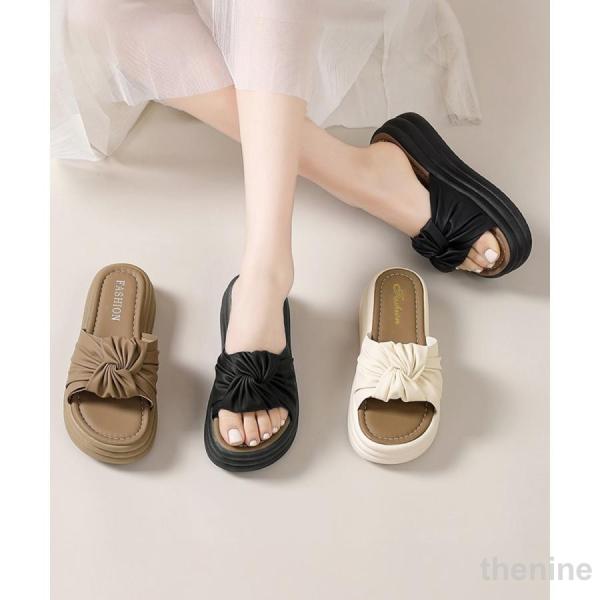リボン厚底サンダル レディース 美脚夏靴
