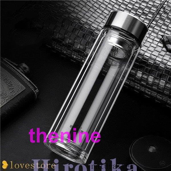 水筒 クリア ガラス 二重構造 魔法瓶 ウォーターボトル マグボトル 直