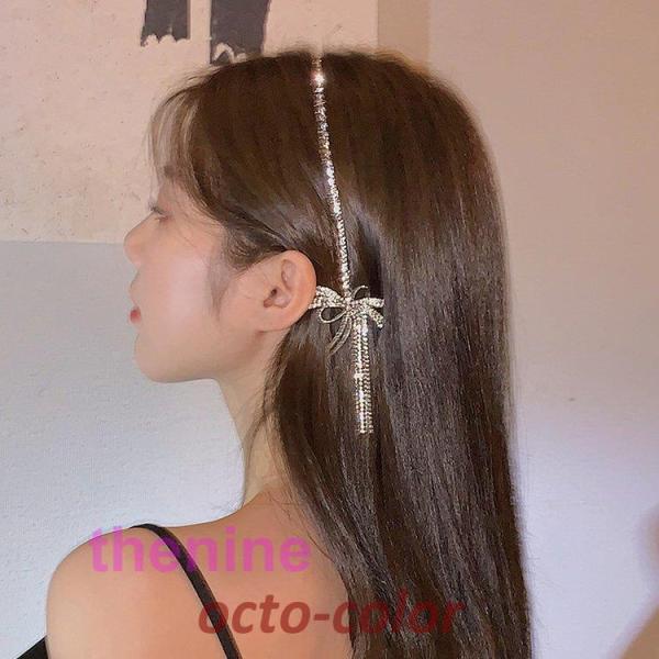 カチューシャ ヘアアクセ ラインストーン リボン キラキラ パーティー 華やか シルバーシャビーシック 魅力的 繊細 可愛い ナチュラル デート/[aco83]