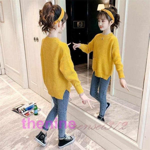 女の子 セットアップ セーター デニムパンツ 二点セット 子供セット キッズセット 春秋冬 長袖 ロングパンツ