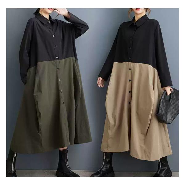 ワンピース シャツワンピ デニム調 ロングシャツ 前開き ロング丈 シャツ 長袖  体型カバー レディース