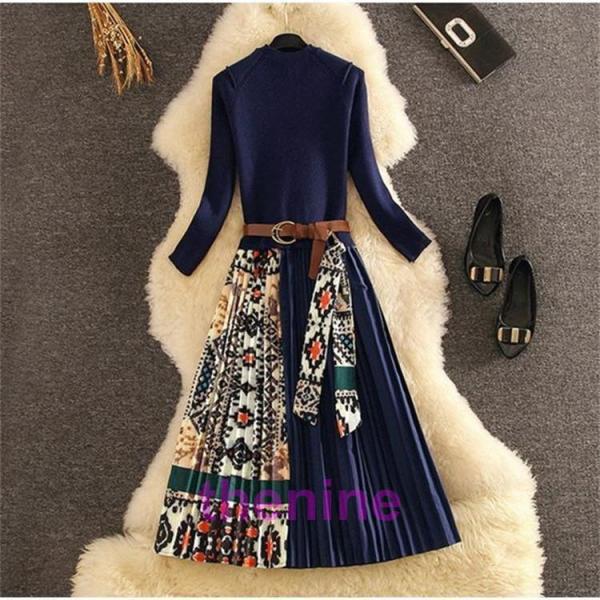 ワンピース ニットワンピース 配色 長袖 厚手 ロング丈 秋 冬 お呼ばれ きれいめ 通勤レディース ロングワンピース ロング 切り替え ベルト付き ワンピース ニットワンピース 配色 長袖 厚手 ロング丈 秋 冬 お呼ばれ