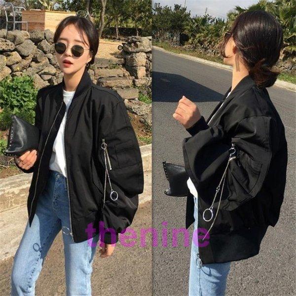 ミリタリージャケット　レディース春薄手ナイロン生地黒フライトジャケット　ゆったり大きいサイズブルゾンジャンパー ミリタリージャケット レディース春薄手ナイロン生地黒フライト