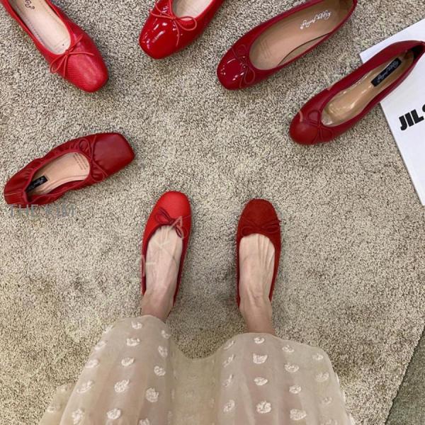 パンプス 痛くない ローヒール ペタンコ バレエ 丸いつま先 レディース 赤 レッド シューズ 超軽量 ぺたんこ靴 走れる フラットシューズ 結婚式 柔らかい asae0216_xd-250116brhk218
