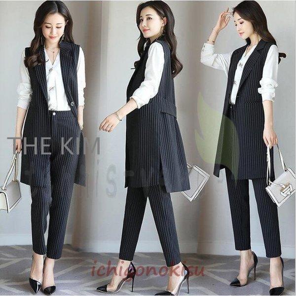 ⭐︎新品⭐︎ATELIER N'S ネイビー ロングベスト・パンツセットアップ（M） パンツスーツ レディース パンツ セットアップ ベスト ロング