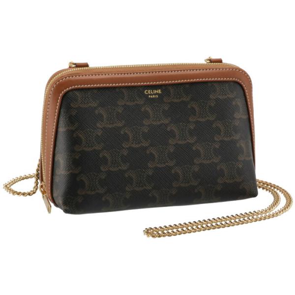 【CELINE セリーヌ】チェーン クラッチ/ トリオンフキャンバス ポーチ CELINE チェーン付きクラッチ/トリオンフキャンバス＆ラムスキン