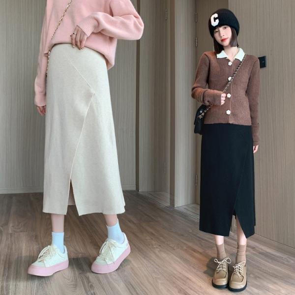 マタニティ スカート ニット 綿 マキシ丈 妊婦服 産前 産後 通勤服 オフィス 事務服 マタニティボトムス 春 秋 冬 レディース マタニティー 妊婦 ストレッチ 無地 ブラック ベージュ お洒落 おしゃれ フリーサイズ （参考体重52-...