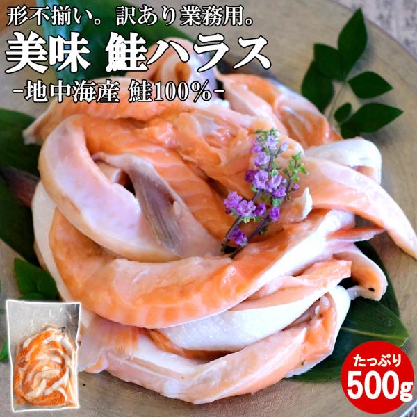 【味自慢。脂身を楽しむ。業務用 訳あり 鮭ハラス】身は細め、脂身抜群、鮭問屋直接仕入れの地中海産美味鮭ハラス（便利な500gごと個包装）冷凍で長期保存可。《お買い求め前にご確認ください》『業務用訳あり』『形不揃い商品』『ヒレ付き』です。神経...