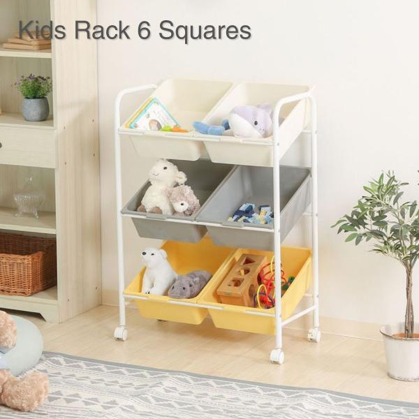 ひとりで片付けできるもん♪しっかり収納キッズラックかんたんお片付け【商品サイズ】幅610×奥行360×高さ860mm【梱包サイズ】840ｘ385ｘ185【素材】■構造部材:金属(鋼)　■表面加工:エポキシ樹脂塗装　■構造部材(バスケット):...