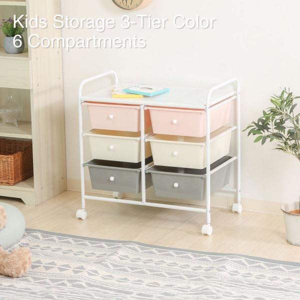 カラフルでかわいい引き出しタイプのキッズ収納♪かんたんお片付け【商品サイズ】幅630×奥行365×高さ615mm【梱包サイズ】675ｘ380ｘ240【素材】■構造部材(天板/フレーム):金属(鋼)　■表面加工(天板/フレーム):エポキシ樹脂...