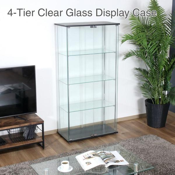 両開きでワイドなガラスコレクションケース 4段お気に入りのコレクションを大切に保管天板カラー：ブラック【商品サイズ】全体：幅800 × 奥行400 × 高さ1620mm耐荷重(ガラス棚板)：5kg天板厚み：18mmガラス棚板サイズ：750x...