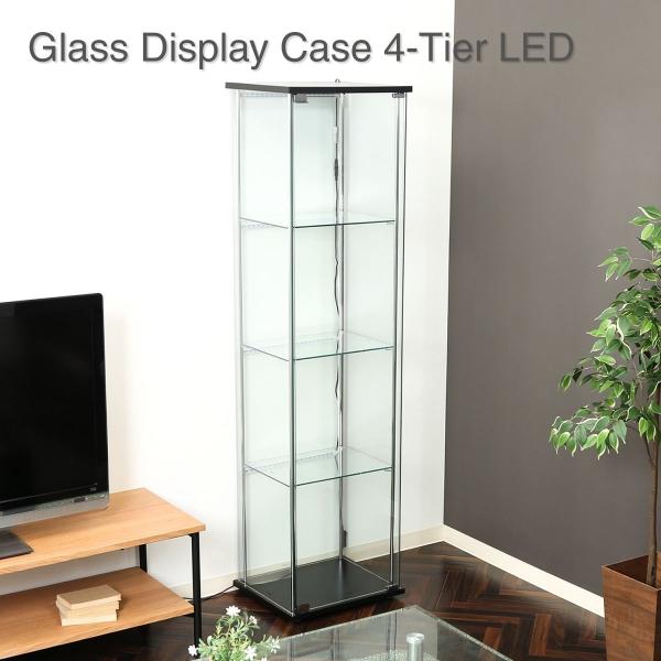 LEDで照らす!ガラスコレクションケース自慢のコレクションを大切に保管【商品サイズ】幅425×奥行365×高さ1620mm【梱包サイズ】1630ｘ460ｘ80【素材】■構造部材(天板/地板):プリント紙化粧繊維板　■構造部材(柱):金属(鋼...