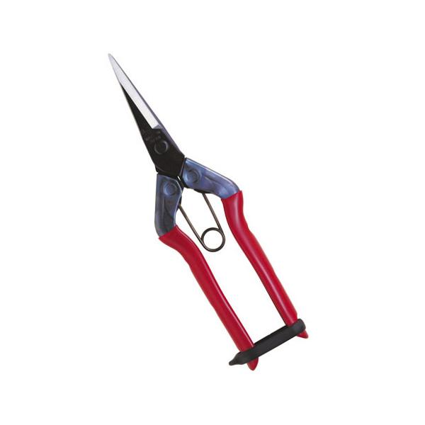 野菜、果樹の収穫に最適です。【用途】園芸全般・果樹・野菜の収穫摘果作業用。【特徴】直刃です。本職園芸用です。【仕様】●全長：185mm。●重量：105g。●刃長：48mm。【材質】●刃：高級炭素刃物工具鋼。●柄：鋼板製・プラスチックコーティ...