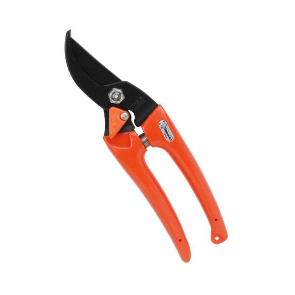 大型鋏に負けない、シャープな切れ味です。【用途】生花及び庭木の手入れ。【特徴】安全ロック機能付です。フッ素樹脂加工でヤニやサビに強く、軽い切れ味を持続します。【仕様】●刃の仕様：フッ素コート。●ハンドルカラー：オレンジ。●全長：170mm。...