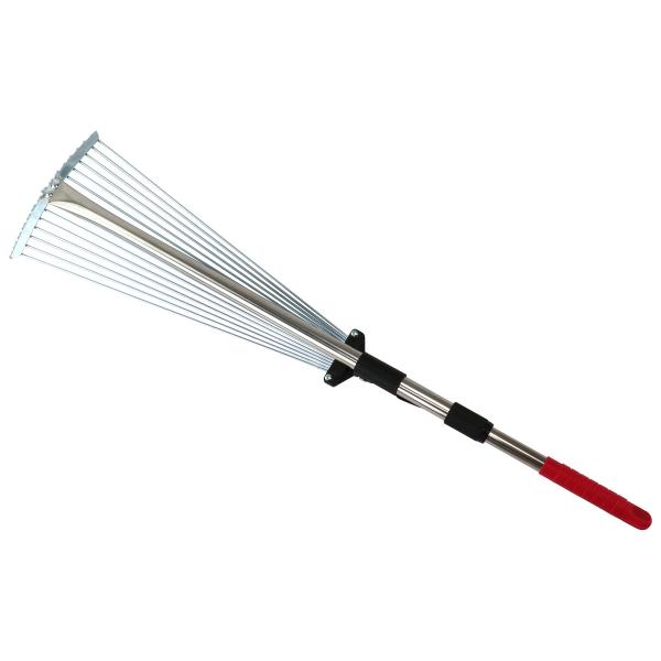 【用途】落ち葉の清掃や、集草作業。【特徴】玉付きタイプで落ち葉などがささりにくいため、効率よく作業ができます。ヘッドが伸縮するため、持ち運びや収納も容易です。グリップ上部が回転するため、吊り下げる向きも気になりません。【仕様】●爪数：15本...