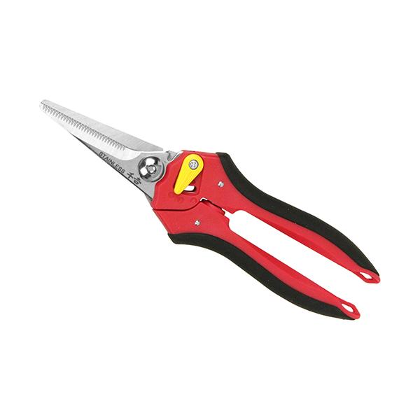 ≪用途≫園芸作業時の様々な物の切断用。≪特徴≫園芸作業時のさまざな用途で活躍します。ギザ刃付で対象物を逃がさずスムーズにカットします。ステンレス製でサビに強いです。開き幅調整付グリップです。≪仕様≫●サイズ：約210mm。●重量：155g。...