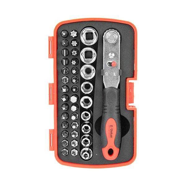 ≪用途≫家庭・事務所等におけるメンテナンス作業。≪特徴≫家具の組み立て・メンテナンスなど、家庭・事務所の常備工具として便利です。狭いところの作業に便利な薄型ラチェットドライバーです。≪仕様≫●38点組。●セット内容：2wayラチェットドライ...