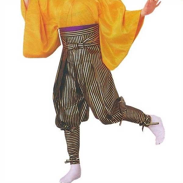 玉すだれ用はかま たっつけ袴 金 黒 箔押 縞 南京玉すだれ 手古舞 袴 （s策8708） 仕立