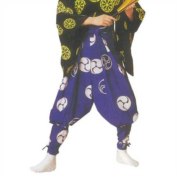 たっつけ袴 ブルー 三つ巴 南京玉すだれ 手古舞 袴 （s妙8706） 仕立