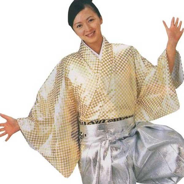 着物 袴下着物 白 金 市松 仕立上り 半着付け （s8754） 仕立上がり 袴 