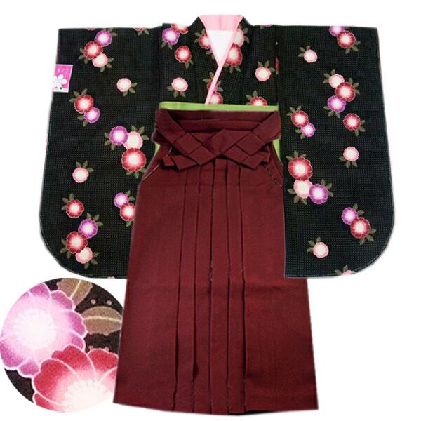 卒業式 二尺袖着物 袴 セット ５点セット No25 黒 桜  着物 二尺袖 きもの 和服 レディース 女性 レトロ 激安 謝恩会 袴セット ZR