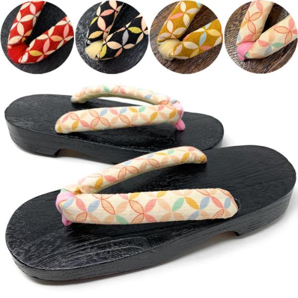 【素材】焼き黒桐台七宝柄絣鼻緒【サイズ】長さ約24cm　巾約8.5cm　高さ約4cm