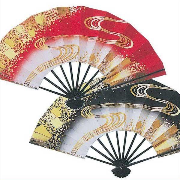 舞扇子 赤 黒 金 流水 日本製 舞踊 扇子 舞扇 踊り （竹1328-29