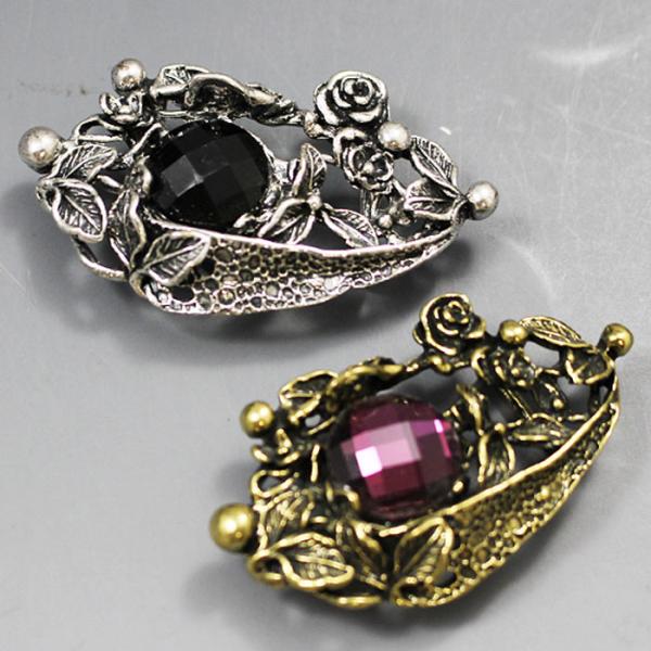 帯留め アンティーク 調 金古美 銀古美 薔薇 ビジュー 黒紙箱付