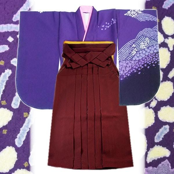 卒業式 着物 袴 セット 二尺袖 ５点セット 紺紫 絵羽柄 きもの 和服