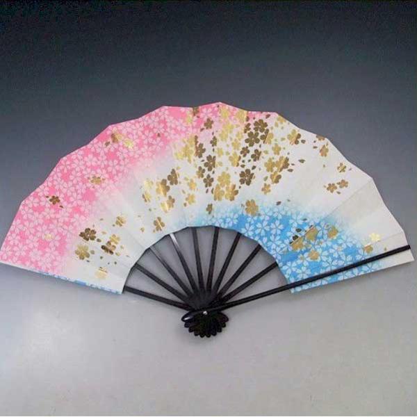 舞扇子 桜 ピンク 水 黒塗り 日本製 日本舞踊 （g愛1358） 安