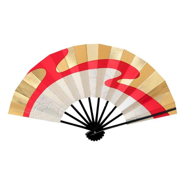 舞扇子 波 金 赤 黒塗り 日本製 日本舞踊 （g愛1557） 安い 舞扇