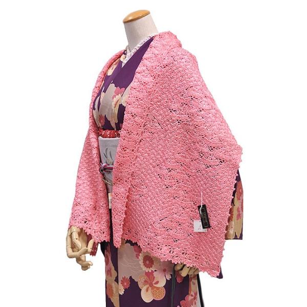 新品未使用 和装 着物 ショール 絹100% 花柄ピンク 新品未使用 和装