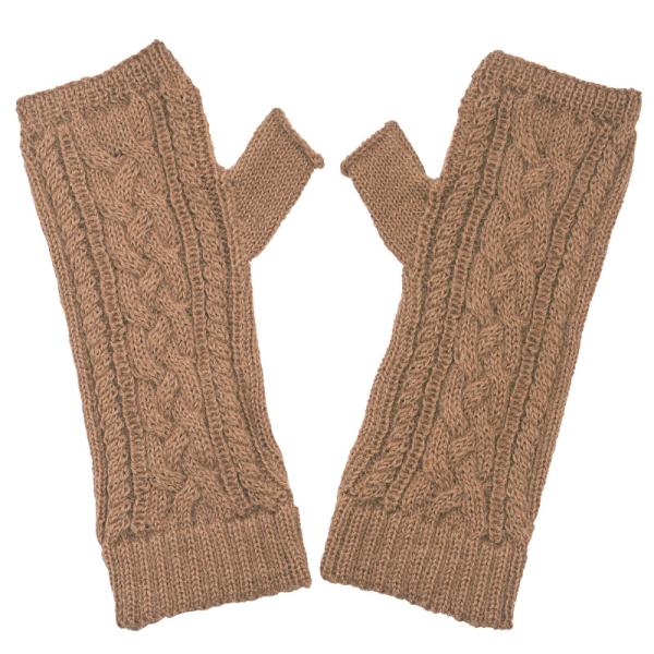 アルパカ100％ アラン模様指なし手袋(キャメル)(メール便対応) : 第3