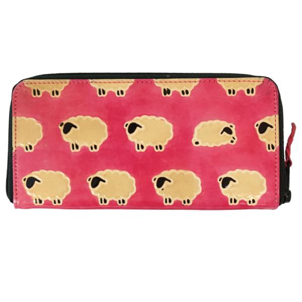予約済み⭐️赤の羊革パンツ⭐️ラムスキン 山羊革 長財布 ひつじ柄（ピンク）(メール便対応) : 第3世界