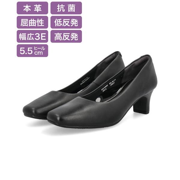 OFFICE SUPPORT オフィスサポート レディース 多機能本革オフィスパンプス 本革 幅広3E 低反発+高反発 Wクッション 屈曲性 抗菌 684009 ブラック