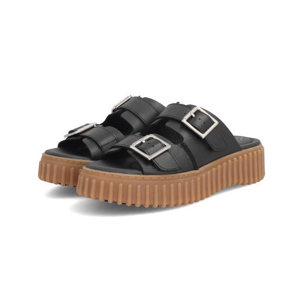 Clarks クラークス TORHILL SLIDE レディースサンダル 厚底 ミュール(トーヒルスライド) 26176428 ブラックレザー Clarks（クラークス） TORHILL SLIDE レディースサンダル 厚底