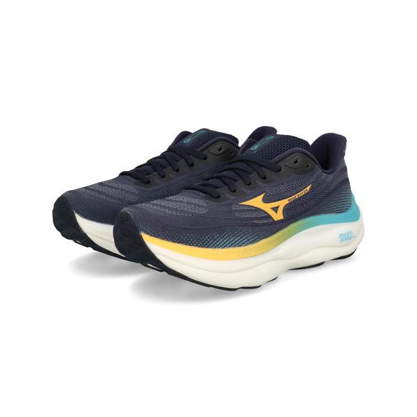 mizuno ミズノ WAVE SKY 9 軽量 メンズスニーカー ランニングシューズ ウエーブスカイ9 J1GC2502 01 ダークネイビー/イエロー/ブルー