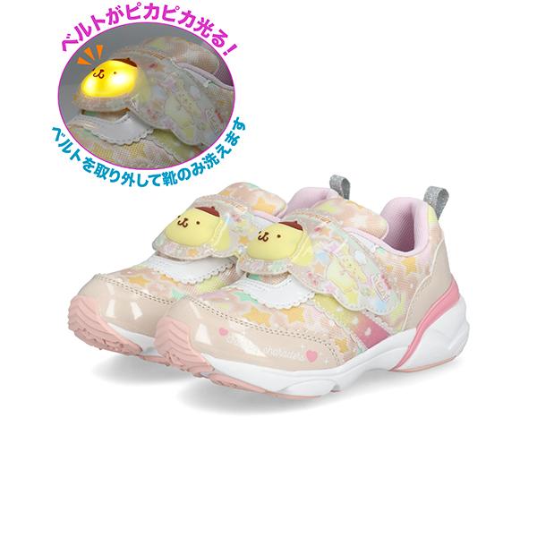 SANRIO サンリオ 光る靴 甲ベルトを外して洗える ポムポムプリン POMPOMPURIN キッズ ライトアップシューズ 子供靴 ワンベルト SA C040LE ベージュ
