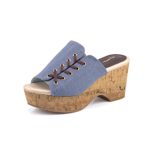 ラ ファーファ La Farfa レディース 厚底編み上げミュール 幅広4e 大きいサイズ 68 サックス 靴の通販総合オンラインasbee 通販 Paypayモール