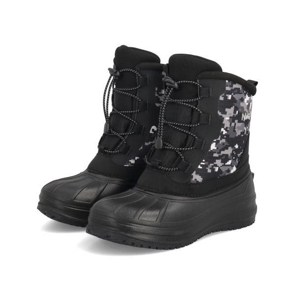 アウトドアタイプのデザインが、足元を今っぽくキメるジュニア用ウィンターブーツ☆男の子も女の子もお洒落に履けるスタイリッシュな1足♪筒部分に保温性を高める厚い中わたを内蔵し、冷えからガード。底周りをEVAシェルでガードする耐水構造で、水の浸入...