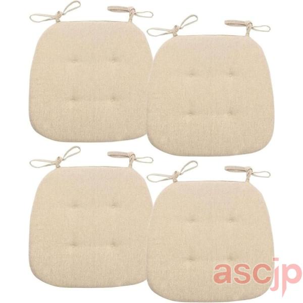 座布団 椅子用馬蹄形クッション ダイニングチェア用クッシ 紐付きシートクッション 椅子シート座布団 チェア用 ヘリンボーン柄 4枚セット 椅子用 馬蹄型 ひも付