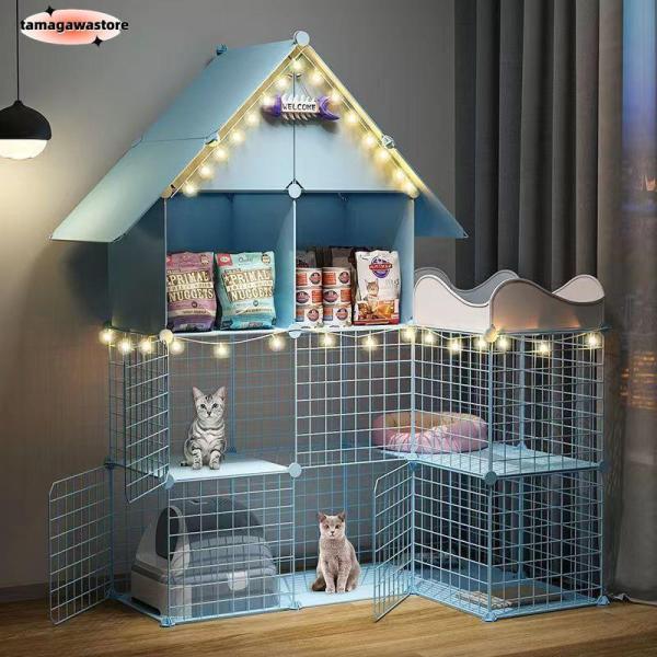 父の日ペットケージ キャットケージ 2段 ステップ台 ジョイント式 猫ケージ 猫 キャット 軽量 ケージ ペット ゲージ 犬小屋 ペットフェンス