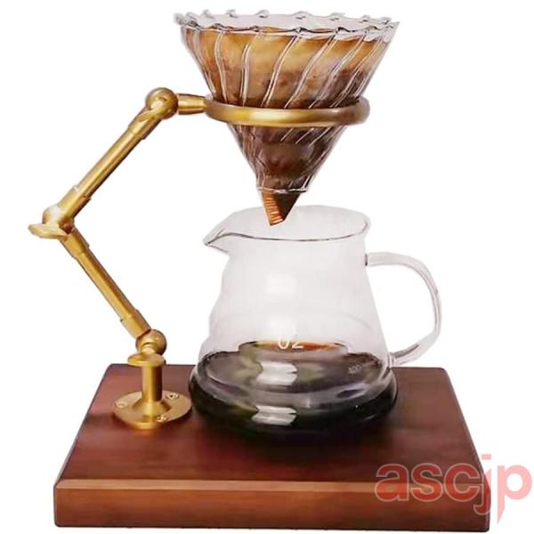 コーヒードリップスタンド 真鍮 4杯 折り畳み コーヒースタンド 高さ調整可 木製の台座 簡易組立 耐久性と安定性 (サンダルウッド)